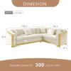 106" Oversize Button Tufted Chesterfield Sectional Sofa Set, Velvet L-Shaped Luxury Couches for Living Room with Gold Stainless Steel Decor & 5 Pillows, 5 Seater Mid-Century Couch, Right Chaise Beige view 2