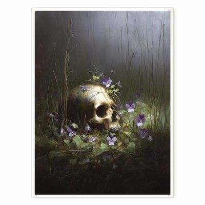 Skull in Violets Gothic Wall Art Dark Botanical Fantasy Poster with Human Skull and Flowers for Halloween Bedroom or Witchcore Forest Home Decor-24x36Inch Ready to Hang(Unframed)