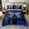 100% Cotton Navy Blue Bow Knot Duvet Cover Set,Sparkling Bowknot Twin Bedding Sets for Girls,Watercolor Girly Princess Bow Comforter Cover,Glitter Kawaii Geometric Bow-Tie Bed Set Cute Aesthetic Room view 1
