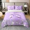 100% Cotton Cute Ribbon Bowknot Duvet Cover Set Full Size,Glitter Sequins Bow Knot Bedding Set,Sparkling Diamond Lavender Bow Tie Comforter Cover,Dreamy Princess Style Bow Bed Set Kawaii Room view 1