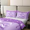 100% Cotton Cute Ribbon Bowknot Duvet Cover Set Full Size,Glitter Sequins Bow Knot Bedding Set,Sparkling Diamond Lavender Bow Tie Comforter Cover,Dreamy Princess Style Bow Bed Set Kawaii Room view 3