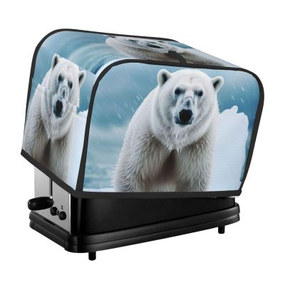 2 Slice Toaster Cover with Pockets & Top Handle Small Bread Maker Covers Cool Animal White Polar Bear Kitchen Small Appliance Cover Washable Universal Oven Covers