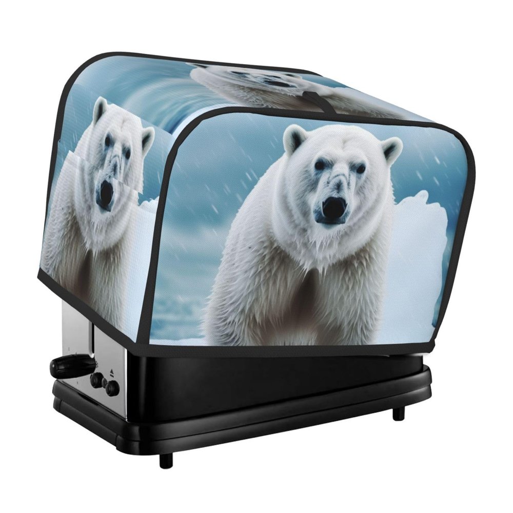 2 Slice Toaster Cover with Pockets & Top Handle Small Bread Maker Covers Cool Animal White Polar Bear Kitchen Small Appliance Cover Washable Universal Oven Covers