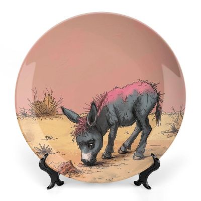 Donkey Eats Sand Decorative Plate for Display with Vertical Stand Wall Decorative Plate for Home&Office Wall Decors