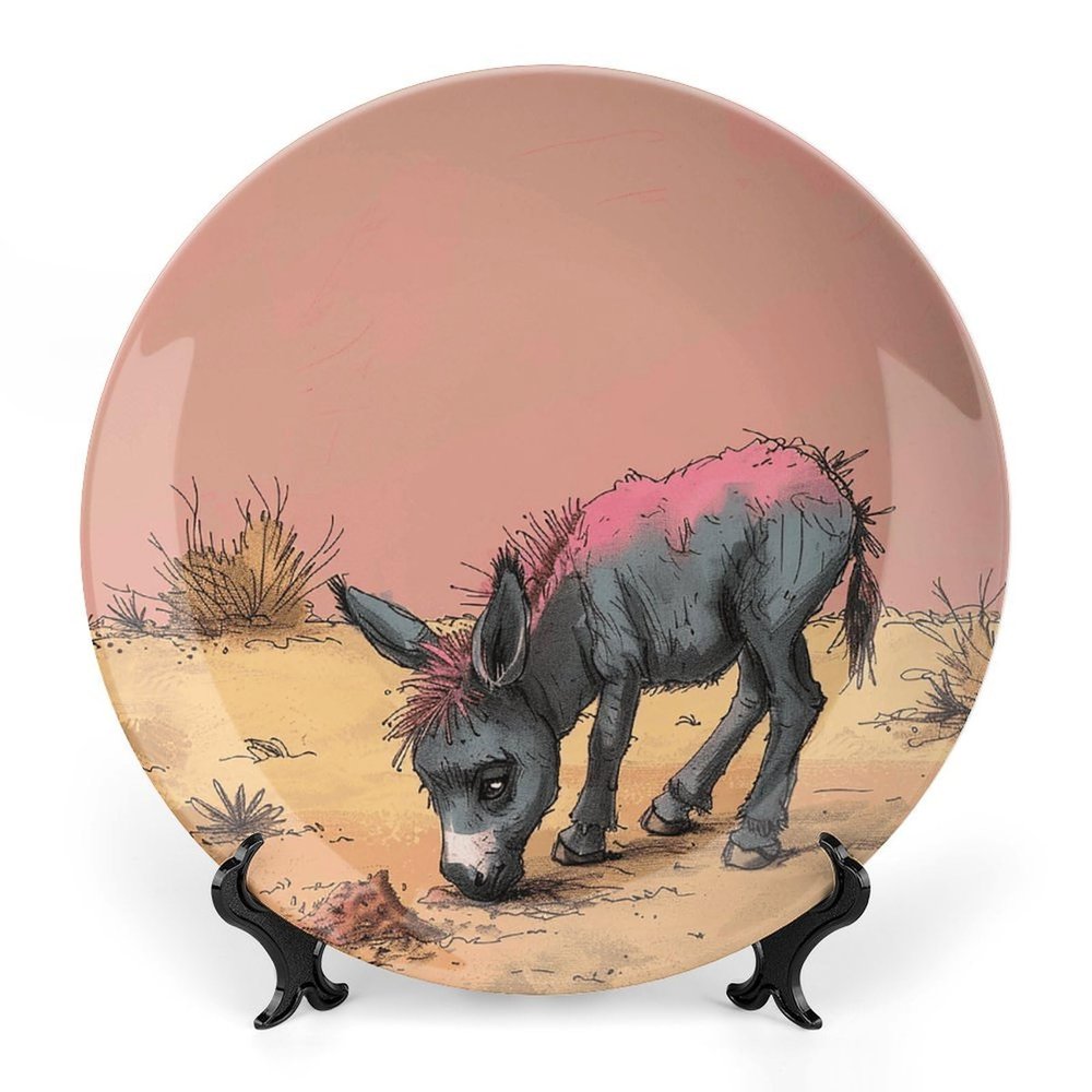 Donkey Eats Sand Decorative Plate for Display with Vertical Stand Wall Decorative Plate for Home&Office Wall Decors