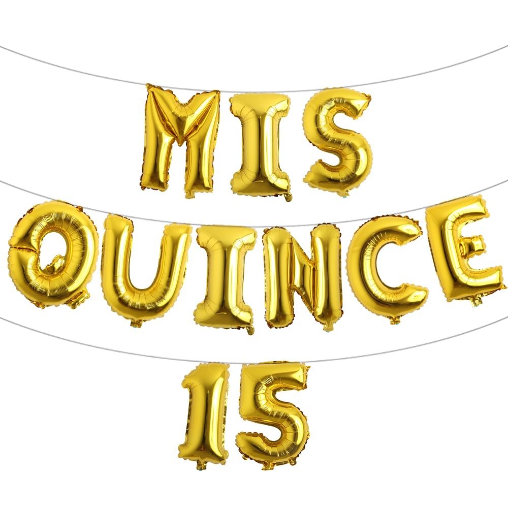 Mis Quince 15 Balloon Set,Girl's 15th Birthday Crown Theme Party Decoration for Quinceanera Birthday Party Decorations (MIS QUINCE 15 Gold)