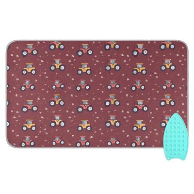 Hand-Drawn Tractors Burgund Ironing Boards with Silicone Iron Holder Portable Ironing Board pad for Travel top of Dryer almohadilla para planchar 48"x28"