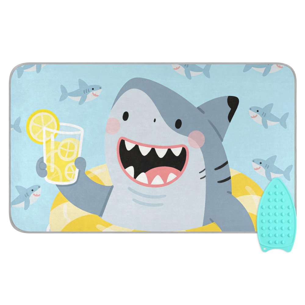 Cartoon Funny Shark Portable Ironing Board with Silicone Iron Holder Foldaway Ironing mat for Countertop Table top almohadilla para planchar 48"x28"