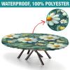 Swiss Alps Edelweiss Printed on Oval Clear Plastic Tablecloth Protector, Elastic Table Covers, for Banquet Halls Picnics & BBQs Hotel Events, Fits for 42" x 60" Oval Tables view 2