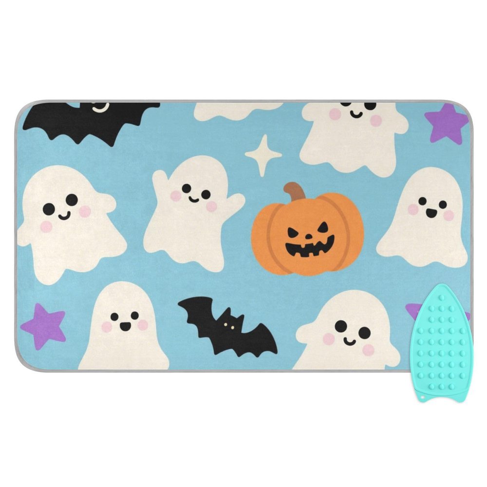Orange Halloween Pumpkin Compact Ironing Board Covers with Silicone Iron Holder Portable mat for Ironing for Tabletop Table top mat para planchar ropa 48"x28"