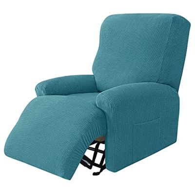 4-Piece Stretch Recliner Chair Cover Relax Chair Slipcover Recliner Seat Cover with Pockets for Sofa(Blue-Green)