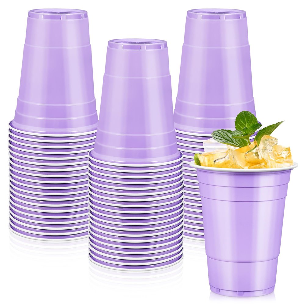 LANLISA 16 oz Lavender Plastic Cups, Disposable Party Cups, 50 Count