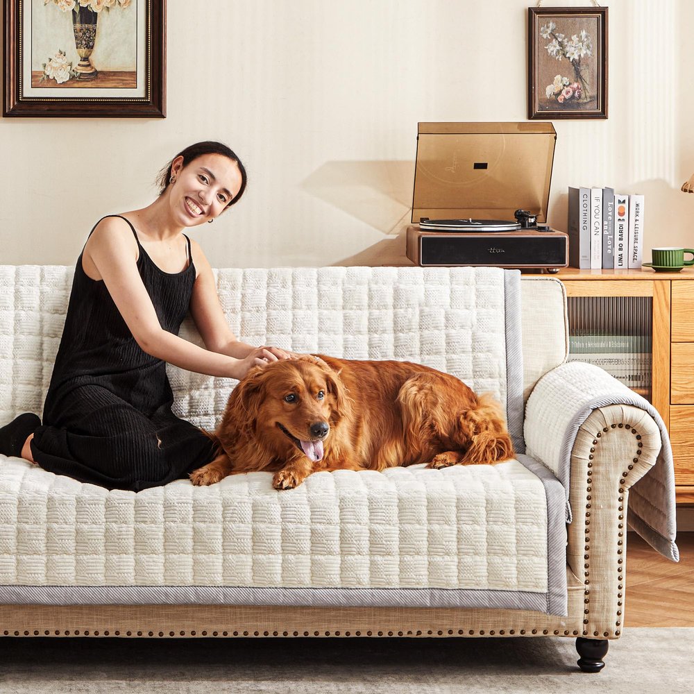 YJSMMXY Couch Cover for Dogs Washable,Anti-Slip Back Cat Mat Pet Pad Blanket for Furniture Protector,Fuzzy Pet Sofa Cover for 3 Cushion Couch Sofa Pets Friendly (Ivory, 1pc/36"x80"/Seat Cover)