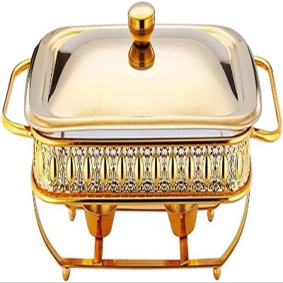 ZOCWJK Chafing Dish Food Warmer Rectangular Stainless Steel Chafing Dish Set with Stainless Steel Lid and Oven Safe Glass Warming Container(Gold-1.5L