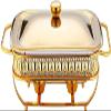 ZOCWJK Chafing Dish Food Warmer Rectangular Stainless Steel Chafing Dish Set with Stainless Steel Lid and Oven Safe Glass Warming Container(Gold-1.5L view 1