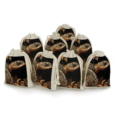 KMRHOUTIQ 8PCS Spice Bags for Cooking, Gold Sea Turtle Muslin Bags Reusable, Small Burlap Bags with Drawstring, Herb Bag Empty, Cloth Gift Bag Pouch, For Wedding & Party Favors (5x7 Inch)