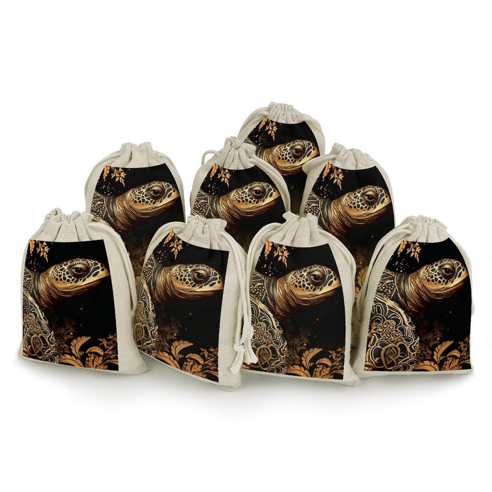 KMRHOUTIQ 8PCS Spice Bags for Cooking, Gold Sea Turtle Muslin Bags Reusable, Small Burlap Bags with Drawstring, Herb Bag Empty, Cloth Gift Bag Pouch, For Wedding & Party Favors (5x7 Inch)