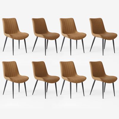Aimerive Faux Leather Dining Chairs Set of 8 Upholstered Dining Chairs Modern Kitchen & Dining Room Chairs with Comfortable Cushions & Black Metal Legs for Living Room Restaurant Cafe, Brown
