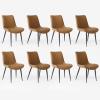 Aimerive Faux Leather Dining Chairs Set of 8 Upholstered Dining Chairs Modern Kitchen & Dining Room Chairs with Comfortable Cushions & Black Metal Legs for Living Room Restaurant Cafe, Brown view 1