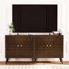 HOMPUS Sideboard Buffet Cabinet Set of 2, 32" Checkerboard Pattern Accent Cabinet with 2 Doors, Easy Assemble, Storage Cabinet with Adjustable Shelf for Living Room, Entryway, Dining Room, Walnut view 2