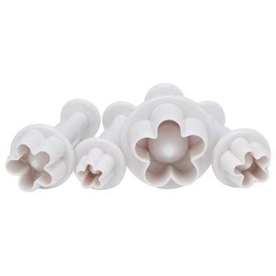 4Pcs Flower Plunger Cookie Cutter Cookie Cutters For Baking Plastic DIY Blossom Flower Cake Fondant Mold Plastic Cake Decorating Tools Baking Accessories Dessert and Candy Sculpting ToolsWhite