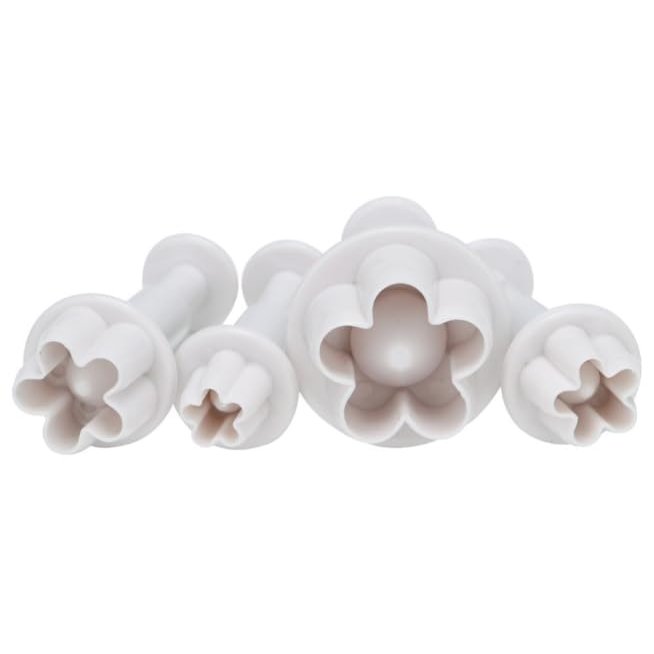 4Pcs Flower Plunger Cookie Cutter Cookie Cutters For Baking Plastic DIY Blossom Flower Cake Fondant Mold Plastic Cake Decorating Tools Baking Accessories Dessert and Candy Sculpting ToolsWhite