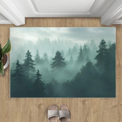Misty Forest Rug 2x3-2x3 Rug, Pine Tree Woodland Area Rugs for Bedroom, Green Pine Tree Rugs, Natural Scenery Washable Carpet, Landscape Carpet - Misty Forest Home Decor & Gifts