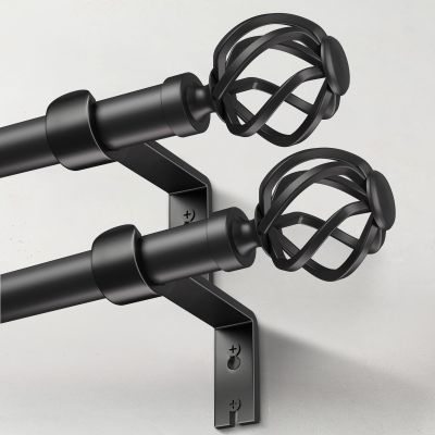2 Pack Curtain Rods for Windows 72 to 144, 1 Inch Adjustable Decorative Long Black Curtain Rod with Twisted Cage End, Modern Heavy Duty Indoor Outdoor Drapery Rods for Patio, Size 32" - 150"
