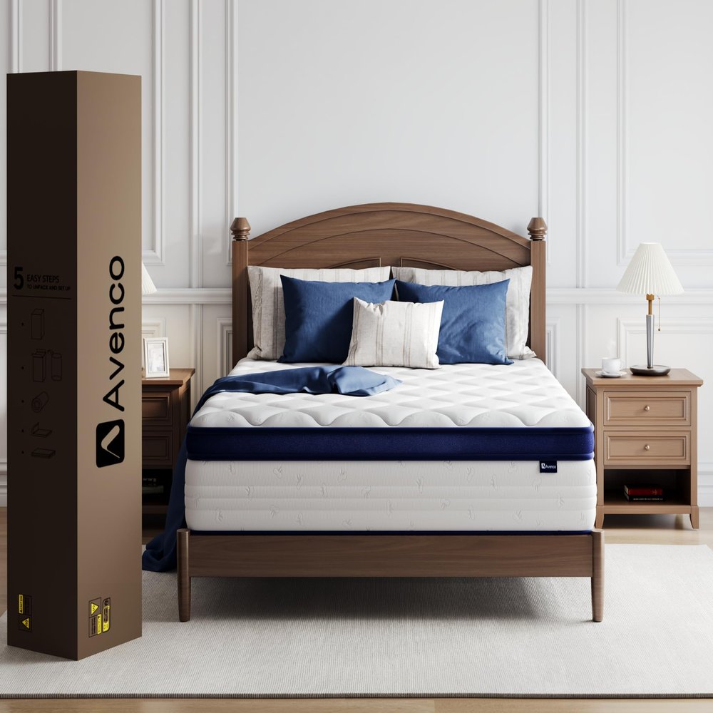 Avenco Full Mattress, Hybrid Full Size Mattress in a Box, 12 Inch Full Size Mattresses with Comfort Foam and Pocket Coils for Pressure Relief Motion Isolation