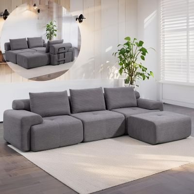 120Modular Sectional Sofa, Modern Sofa Bed No Assembly L-Shape Sofa Couch, Convertible Futon Couch with Deep Seat, Upholstered Couches for Living Room Apartment (Grey).