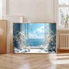 Open Window Canvas Wall Art Cotton Bouquet Wall Art White Flower Painting Blue Sea Picture Coastal Flower Painting Still Life Pictures Relaxing Living Room Decor 16x24inch No Frame view 3