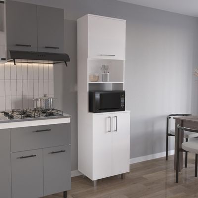 agnixnaf 21.7" D*15.4" W*80.3" H Freestanding Kitchen Pantry with 4 Shelves, Top Single Door & Lower Double Door, Rectangular Storage Cabinet, Modern Minimalist, for Living Room, Dining Room, White