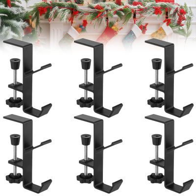 6 Pack Adjustable Garland & Stocking Hooks, No Drill Mantle Hangers with Anti-Slip Pads, Heavy Duty Christmas Decor Holders