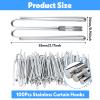 100 Pcs Stainless Steel Curtain Pleat Hooks, 4 Prongs Pinch Pleat Drapery Clips, Curtain Pleater Tape Hooks Drapery Hook for Window, Door, Bathroom Curtains view 2