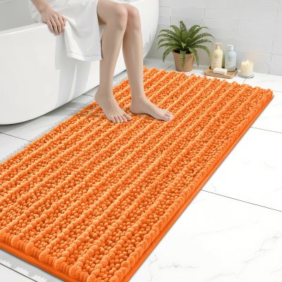 Arotive Luxury Bathroom Rugs 40x24, Extra Soft Thick Absorbent Shaggy Chenille Bath Rugs, Non-Slip Machine Wash Dry, Bath Mats for Bathroom Floor, Tub and Shower, Home Decor Accessories, Orange