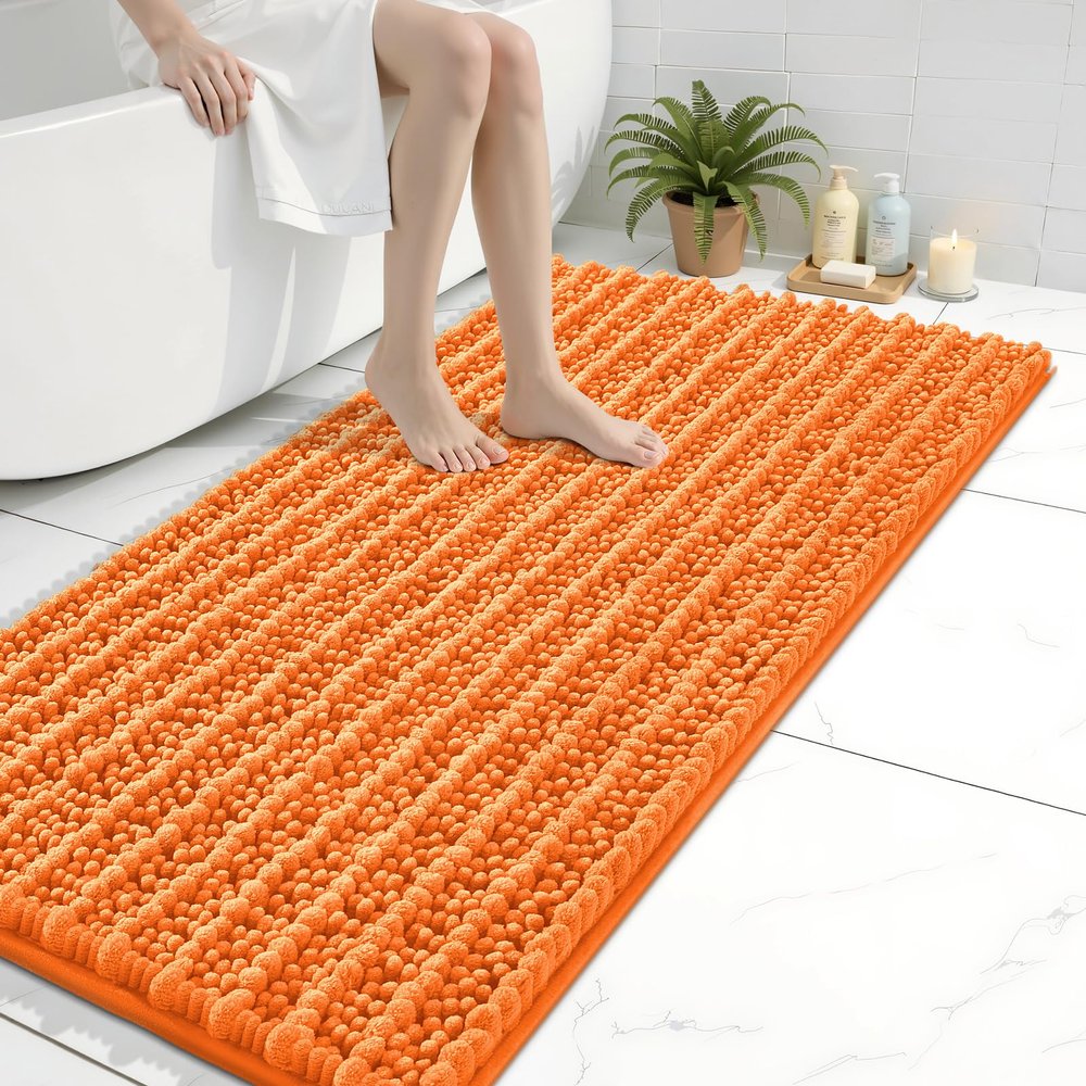 Arotive Luxury Bathroom Rugs 40x24, Extra Soft Thick Absorbent Shaggy Chenille Bath Rugs, Non-Slip Machine Wash Dry, Bath Mats for Bathroom Floor, Tub and Shower, Home Decor Accessories, Orange