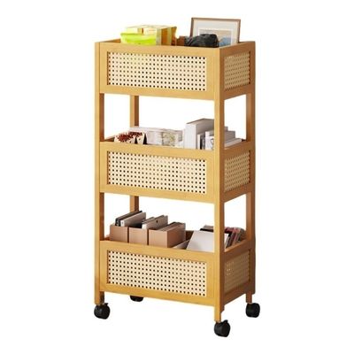 Leewertyu Storage Cart, 3-Tier Storage Trolley, Storage Carts with Wheels, Rolling Bookshelf, Wooden Storage Rack for Living Room, Study, Bedroom(Yellow,19.7 * 10.6 * 40.2IN)