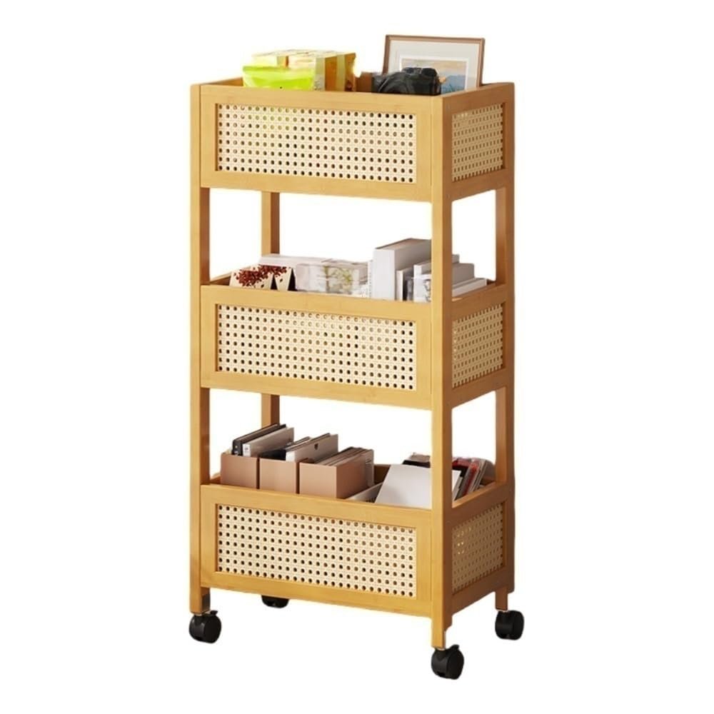 Leewertyu Storage Cart, 3-Tier Storage Trolley, Storage Carts with Wheels, Rolling Bookshelf, Wooden Storage Rack for Living Room, Study, Bedroom(Yellow,19.7 * 10.6 * 40.2IN)