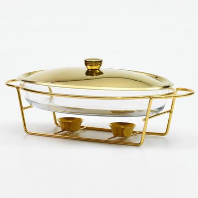 BVFDPPWQ 3L Oval Chafing Dish Buffet Set with Glass Pot and Stainless Steel Stand Perfect for Weddings,Parties,Banquets,and Catering Events (Gold)