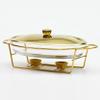 BVFDPPWQ 3L Oval Chafing Dish Buffet Set with Glass Pot and Stainless Steel Stand Perfect for Weddings,Parties,Banquets,and Catering Events (Gold) view 1