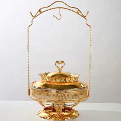 BVFDPPWQ Gold Chafing Dish Buffet Set, Luxury Buffet r Hanging Lid Dining Stove Set with Lid and Lid Hook, Round Chafing Buffet r and Warmer for Party, Buffet, Weddings