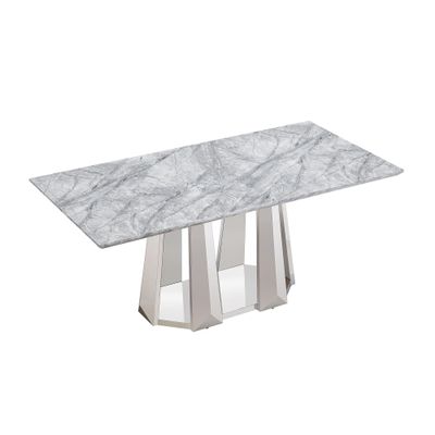 70Inch Modern Rectangle Dining Table with Stainless Steel Base, Marble Top Kitchen Table for 6-8, Breakfast Table for Dining Room, Kitchen