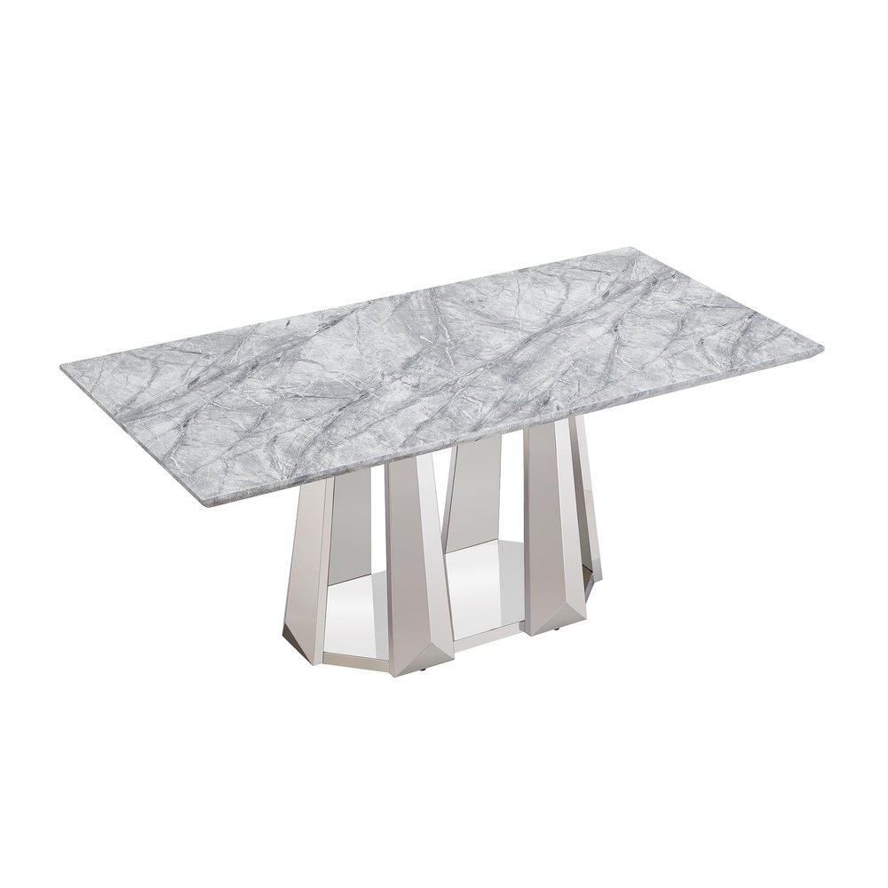 70Inch Modern Rectangle Dining Table with Stainless Steel Base, Marble Top Kitchen Table for 6-8, Breakfast Table for Dining Room, Kitchen