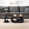 47" Oval Coffee Table Set of 2, Modern Round End Table 20", Nesting Living Room Table with Storage Drawer 2 Pieces, Oral and Round Coffee Table Set, Walnut Wood MDF Top (with Storage, Black Base) view 1