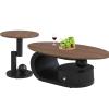 47" Oval Coffee Table Set of 2, Modern Round End Table 20", Nesting Living Room Table with Storage Drawer 2 Pieces, Oral and Round Coffee Table Set, Walnut Wood MDF Top (with Storage, Black Base) view 3