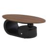 47" Oval Coffee Table Set of 2, Modern Round End Table 20", Nesting Living Room Table with Storage Drawer 2 Pieces, Oral and Round Coffee Table Set, Walnut Wood MDF Top (with Storage, Black Base) view 4
