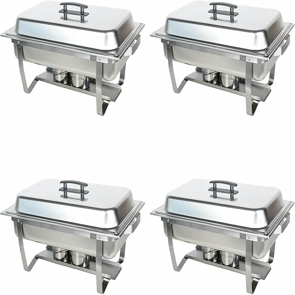 4er-Pack 8QT Rectangular Chafing Dish Chafer Buffet Warmer Set Made of Stainless Steel with A Foldable Frame, Water Pan, Food Pan, Fuel Holder and Lid for Catering Banquet