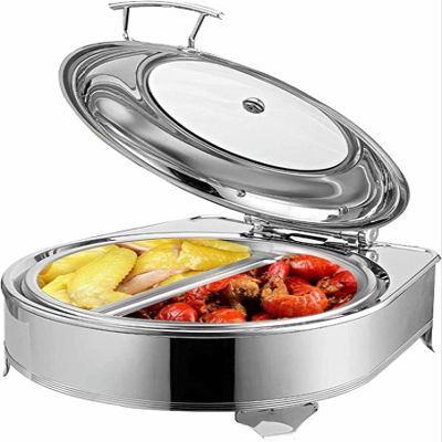 Chafing Dish in Stainless Steel, 6L Chafing Dish Buffet Assuction Plate with Transparent Lid, Electric Plate Heating for Catering, Buffets and Parties (Has)