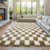 8x10 Fluffy Living Room Rug: Beige and White Checkered Rugs for Living Room- 8x10 Large Fluffy Rug for Bedroom- Soft Plush Shag Carpets for Boys Girls Teen Room, Home Decor (Beige/White) view 1
