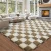 8x10 Fluffy Living Room Rug: Beige and White Checkered Rugs for Living Room- 8x10 Large Fluffy Rug for Bedroom- Soft Plush Shag Carpets for Boys Girls Teen Room, Home Decor (Beige/White) view 2